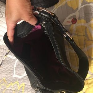 Black leather handbag